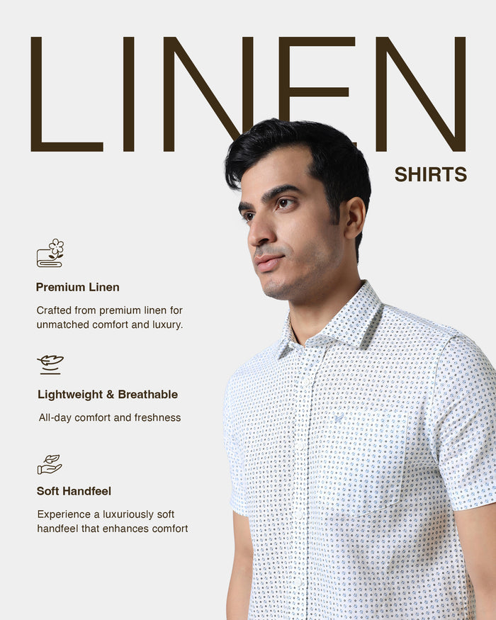 Blue Half Sleeve Linen Printed Shirt - Rogel