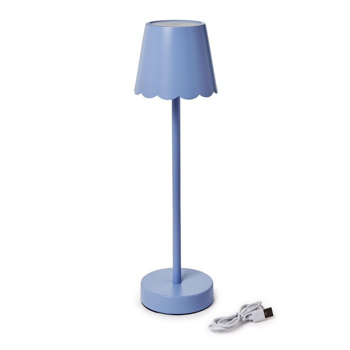 Blue LED Portable Cordless Table Lamp with Scalloped Edge Shade in Gift Box