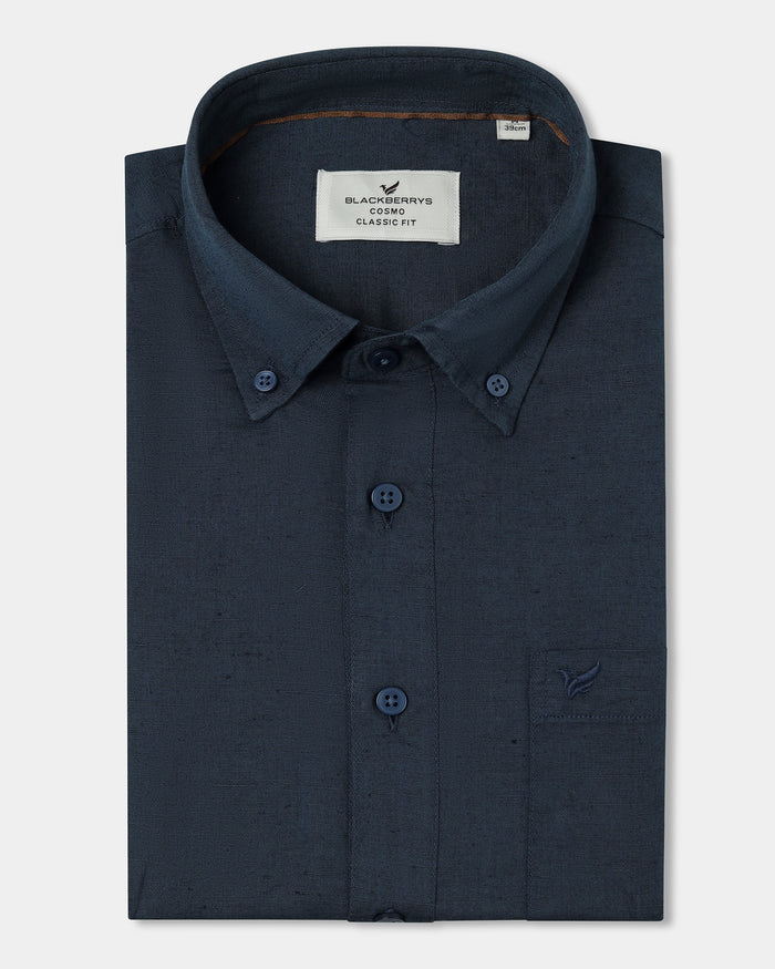 Blue Linen Solid Shirt - Joster