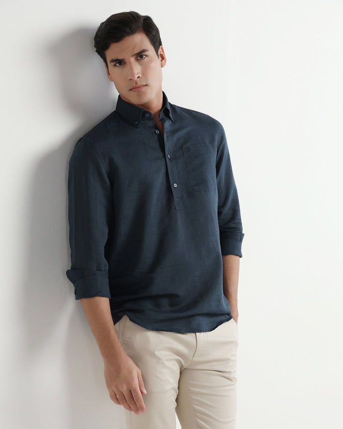 Blue Linen Solid Shirt - Joster