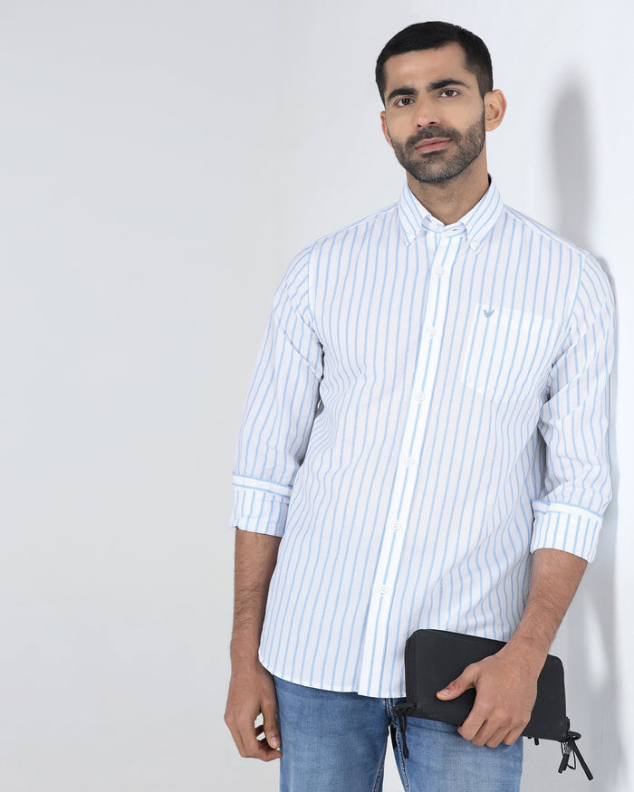 Blue Linen Stripe Shirt - Marzel