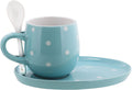 Blue Polka Dot Cup and Saucer Set with Spoon