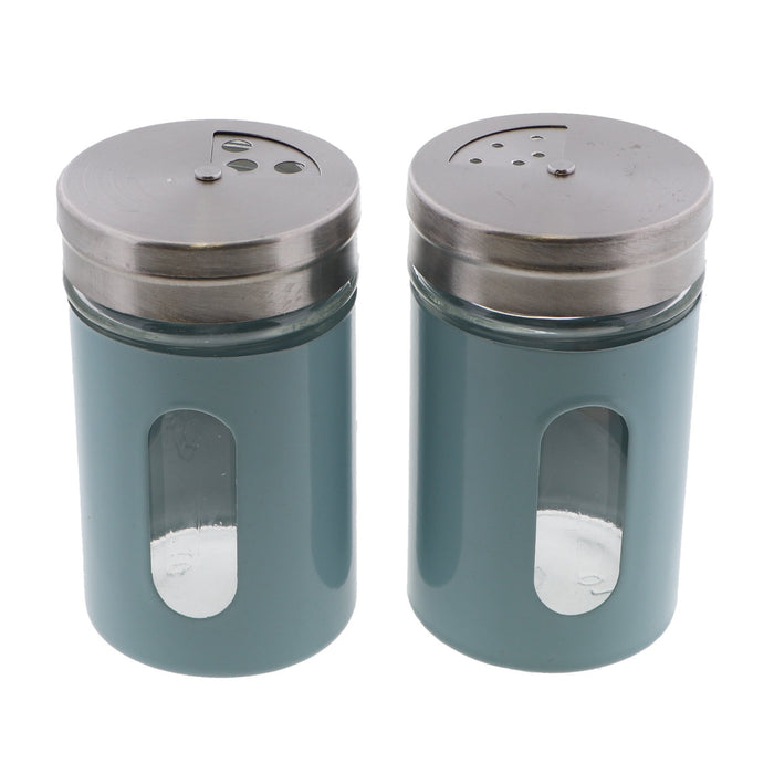 blue glass salt and pepper shakers