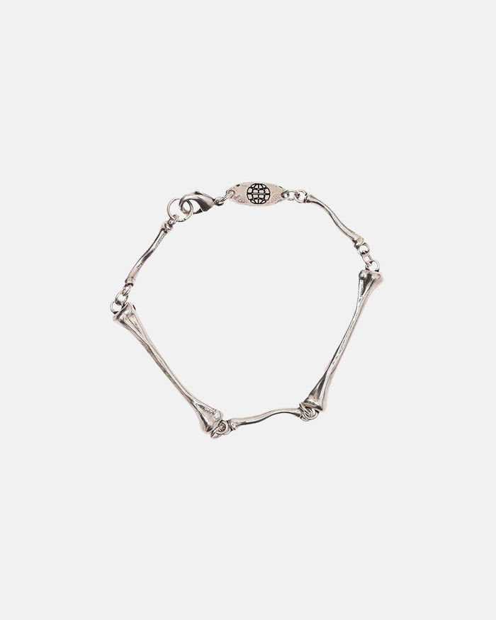 BONES BRACELET - silver bone link bracelet, flat lay - Cold Culture