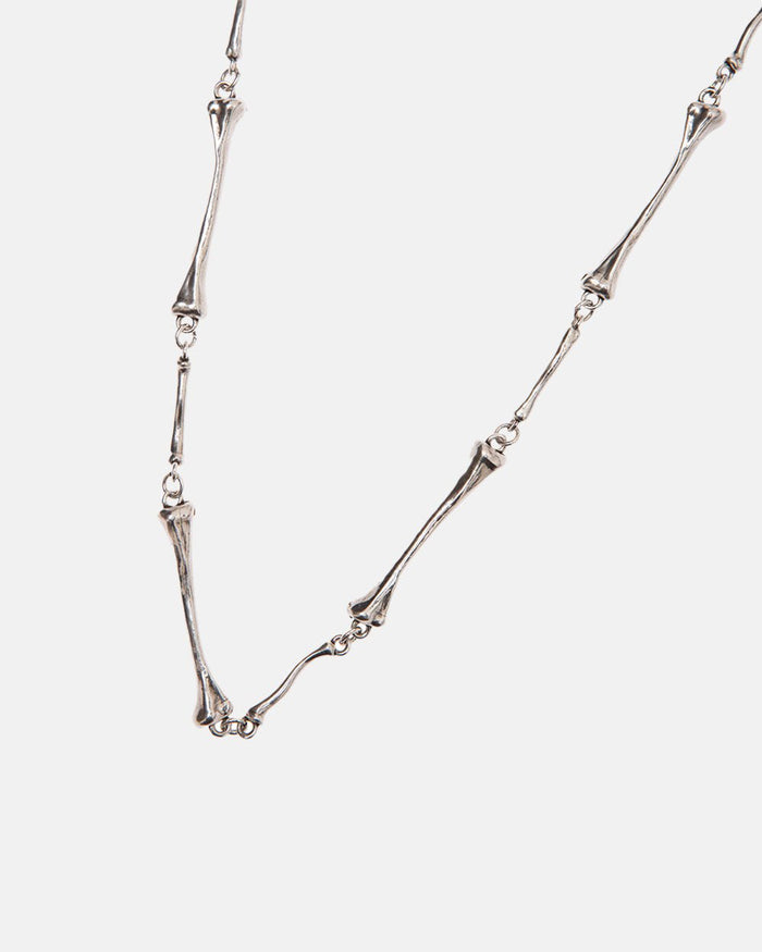 BONES NECKLACE - silver bone link necklace, detail close-up - Cold Culture