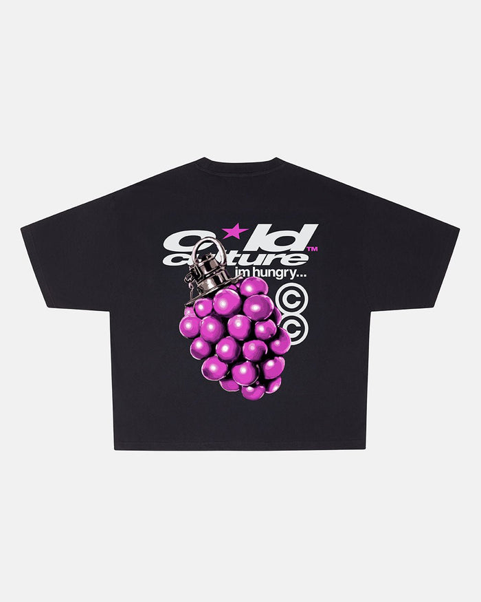 BOOM TEE BLACK - black graphic print tee, back view - Cold Culture