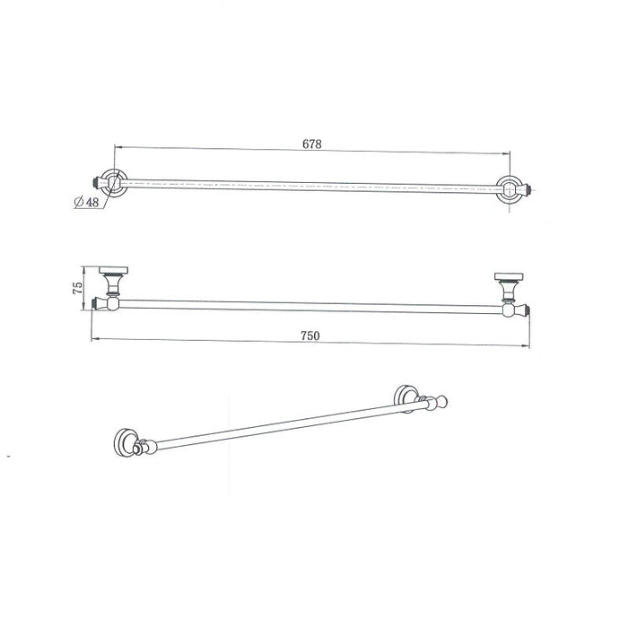 Bordeaux/Montpellier 750mm Matte Black Traditional Single Towel Rail - Acqua Bathrooms