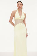 Bowie Lace Plunge Backless Maxi Dress In Butter Yellow