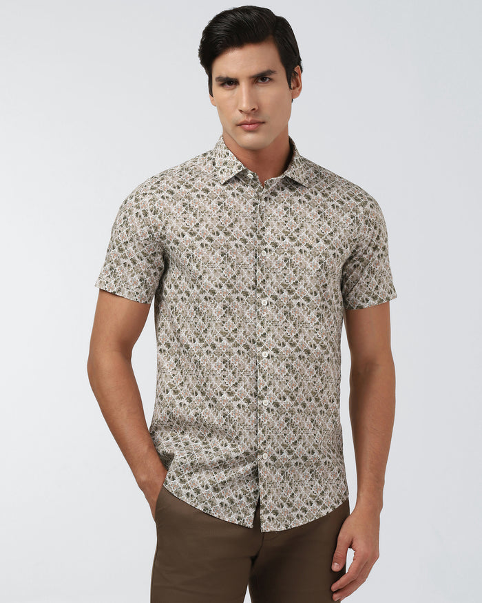 Brown Half Sleeve Printed Shirt - Melod