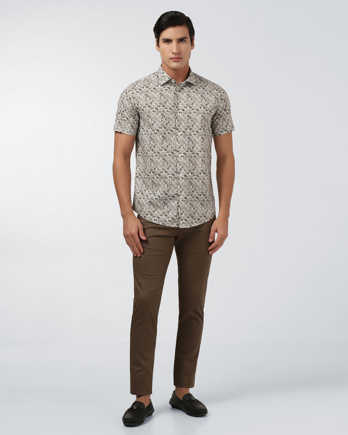 Brown Half Sleeve Printed Shirt - Melod