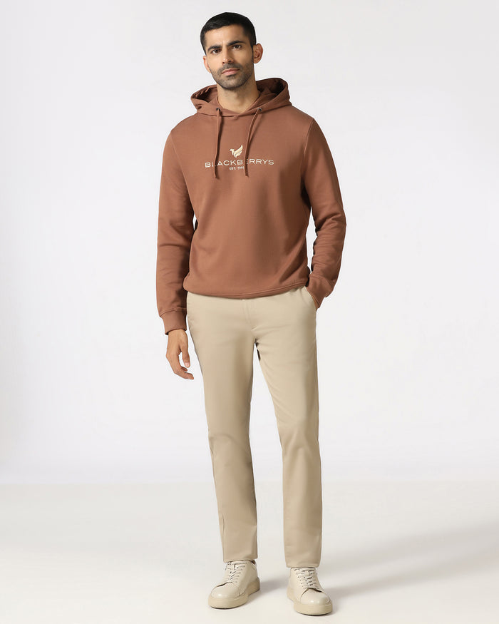 Brown Hoodie Solid Sweatshirt - Yen