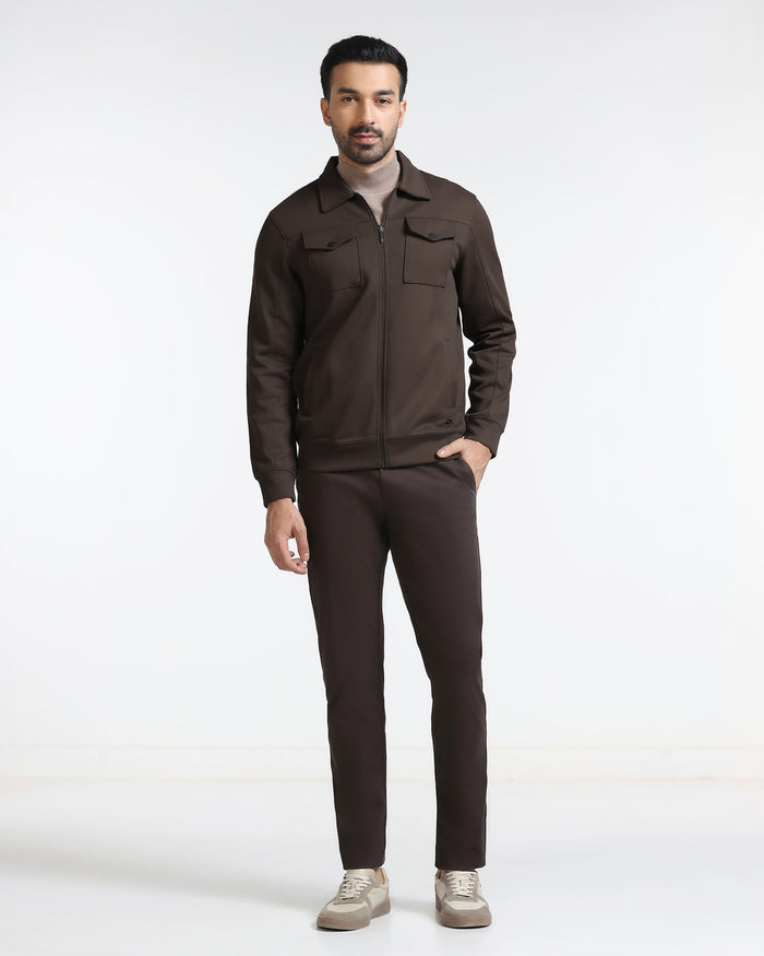 Brown Polo Neck Solid Sweatshirt - Octa