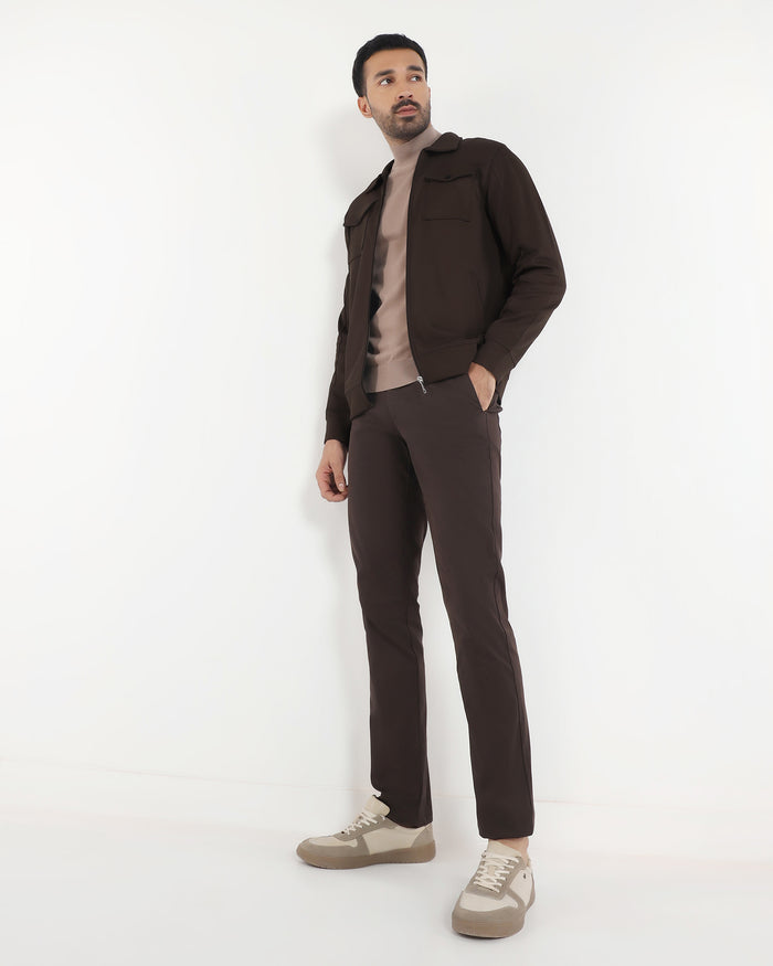 Brown Polo Neck Solid Sweatshirt - Octa