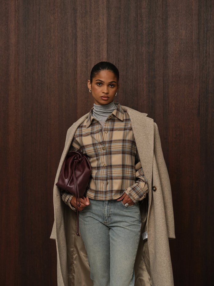 BRUSHED CHECK SHIRT - BEIGE
