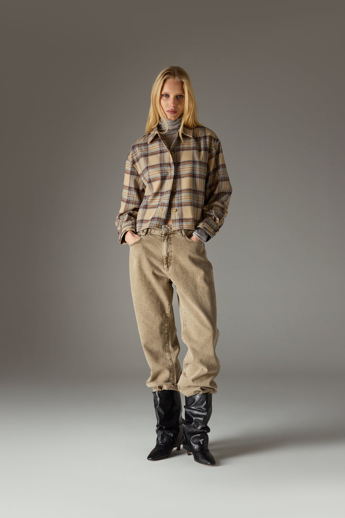 BRUSHED CHECK SHIRT - BEIGE