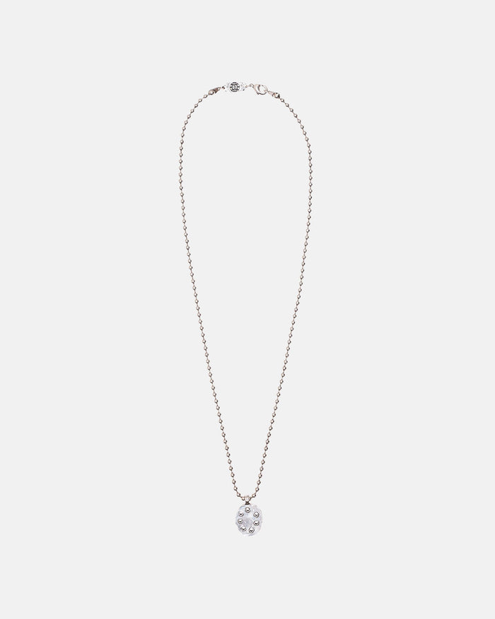 BULLET NECKLACE - silver ball chain pendant necklace, flat lay - Cold Culture