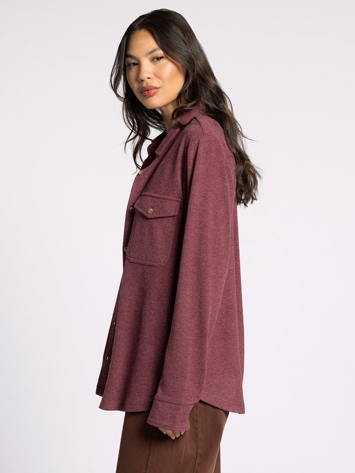 ultra soft button down top in maroon for women