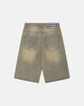 C V2 DIRTY DENIM SHORTS - washed denim shorts, back view - Cold Culture