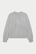 CABLE KNIT EMBROIDERED EMBLEM JUMPER - GREY MARL