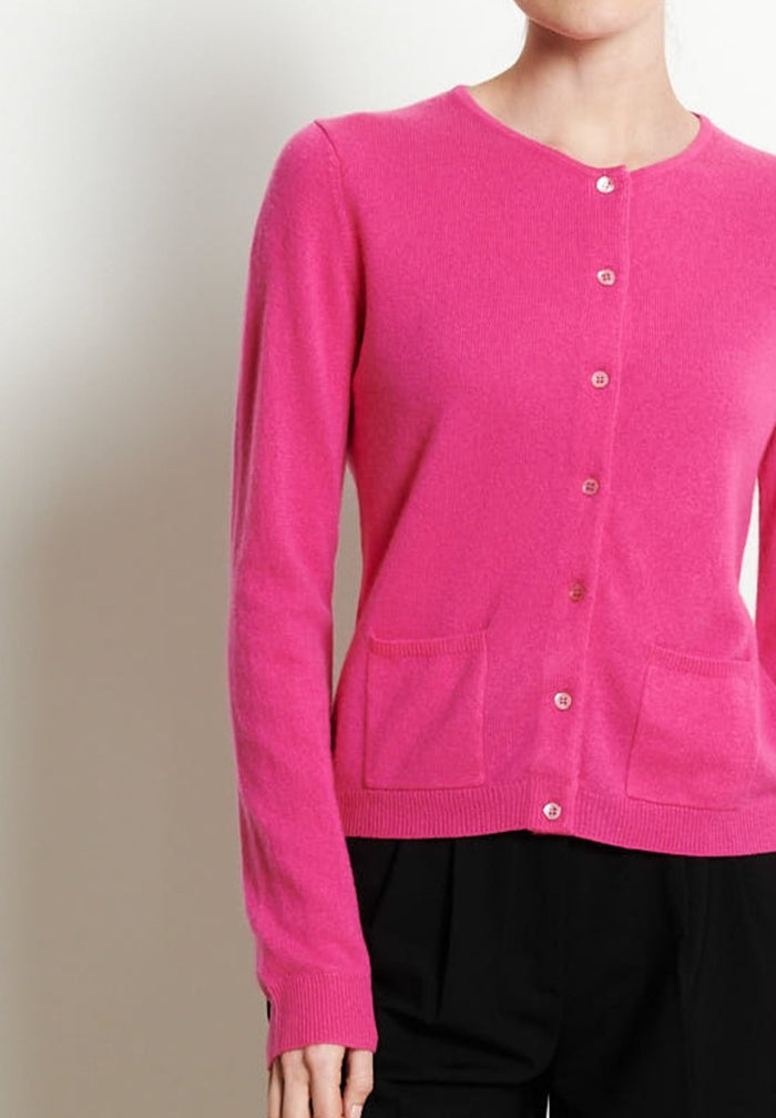 LILLY 4 Cardigan col rond en cachemire cintré rose indien