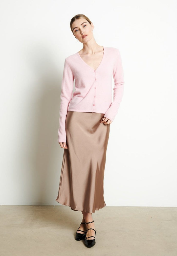 LILLY 7 Cardigan col V en cachemire cintré rose baby