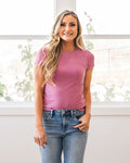 Cassidy Short Sleeve Ribbed Top - Dahlia Be Cool