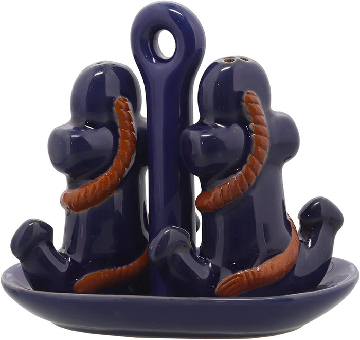 Ceramic Anchor Salt & Pepper Shakers With Tray