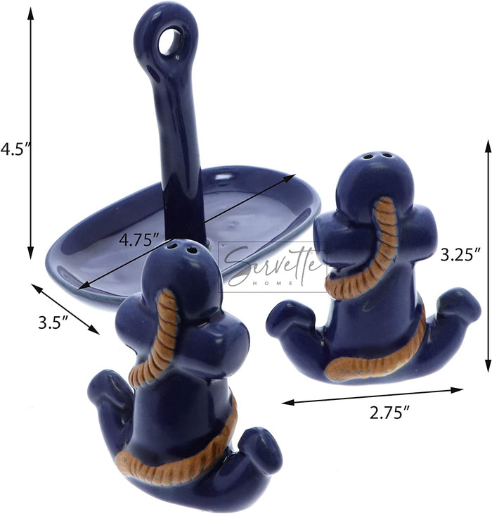 Ceramic Anchor Salt & Pepper Shakers With Tray