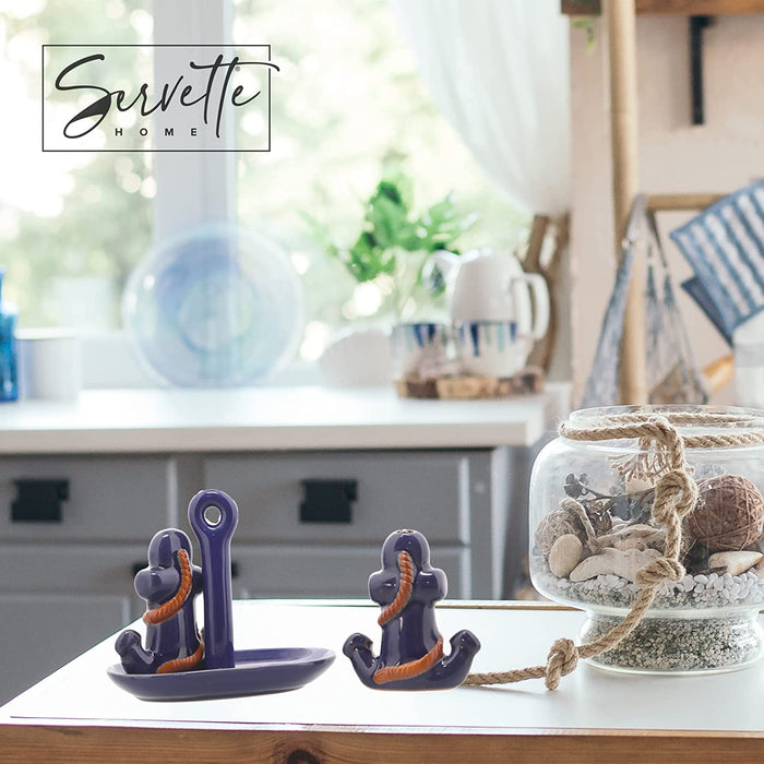 Ceramic Anchor Salt & Pepper Shakers With Tray
