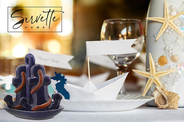 Ceramic Anchor Salt & Pepper Shakers With Tray