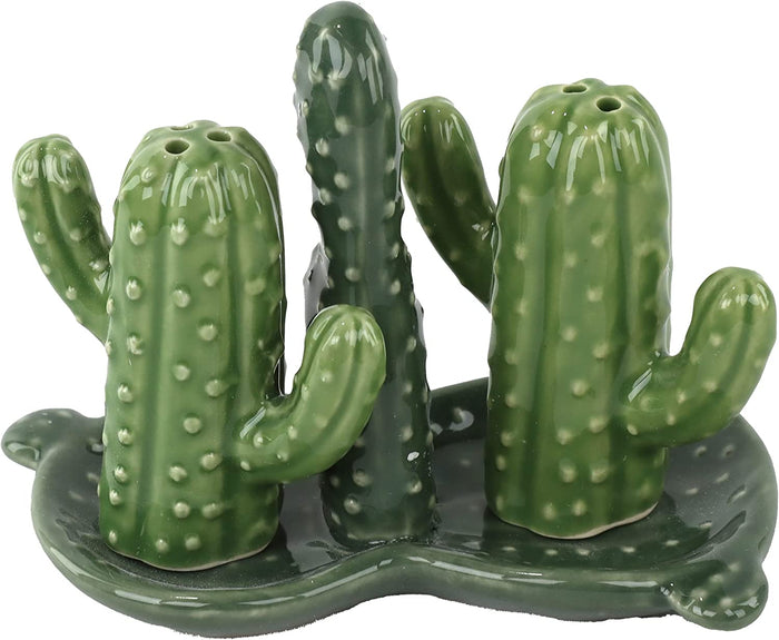 Ceramic Cactus Salt & Pepper Shakers With Tray