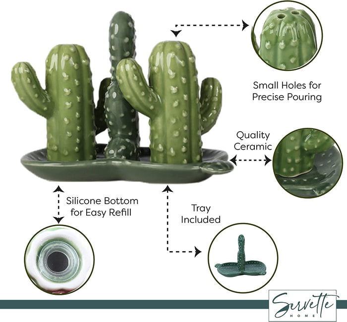 Ceramic Cactus Salt & Pepper Shakers With Tray