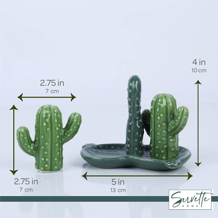 Ceramic Cactus Salt & Pepper Shakers With Tray