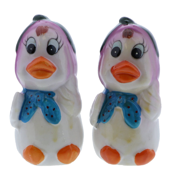Ceramic Duck with Eggplant Hat Salt and Pepper Shakers