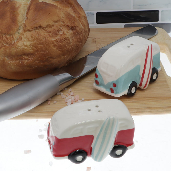 Ceramic Novelty Beach Going Campers Salt and Pepper Shakers