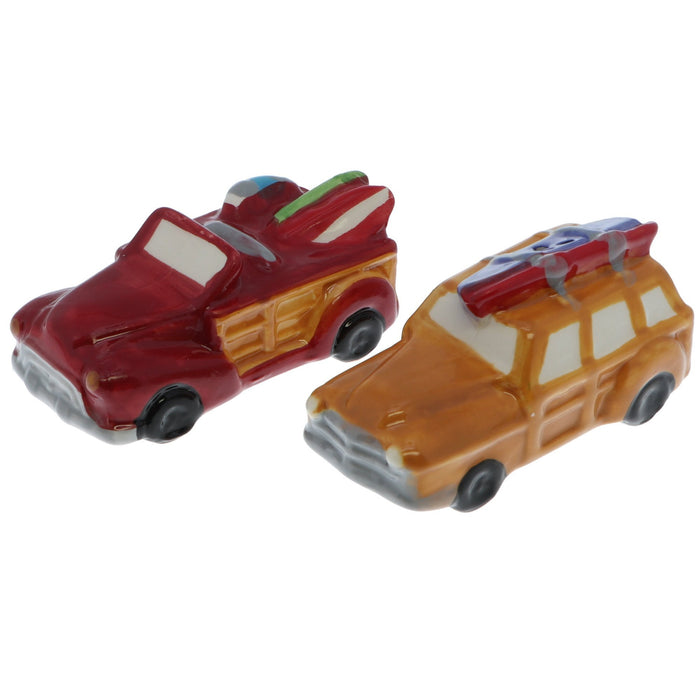 Ceramic Novelty Beach Going Retro Cars Salt and Pepper Shakers