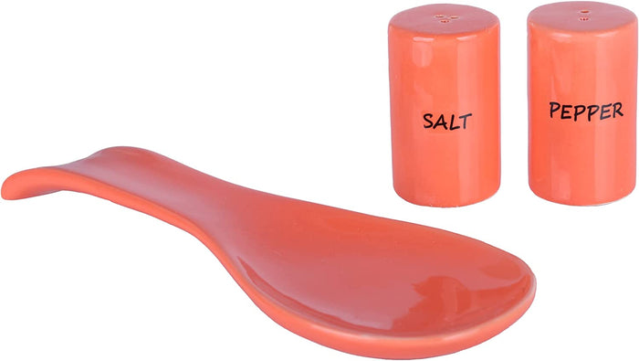 Ceramic Spoon Rest & Salt and Pepper Shakers Set - Orange