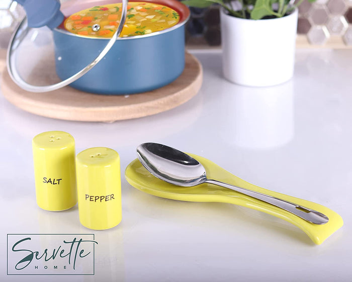Ceramic Spoon Rest & Salt and Pepper Shakers Set - Yellow
