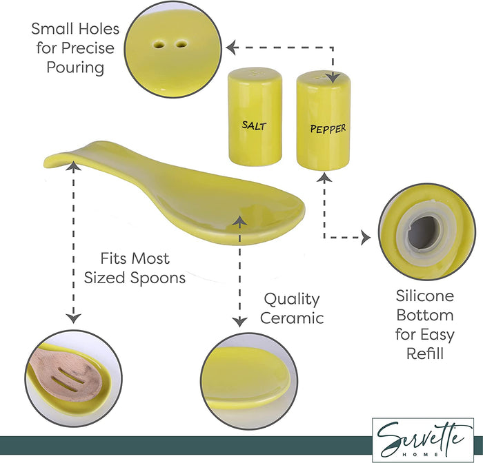 Ceramic Spoon Rest & Salt and Pepper Shakers Set - Yellow