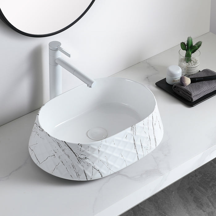 Ceramic Table Top Designer Basin - TR 20056-W+WL-MT XTREM WHITE+WHITE LINOME-MATT