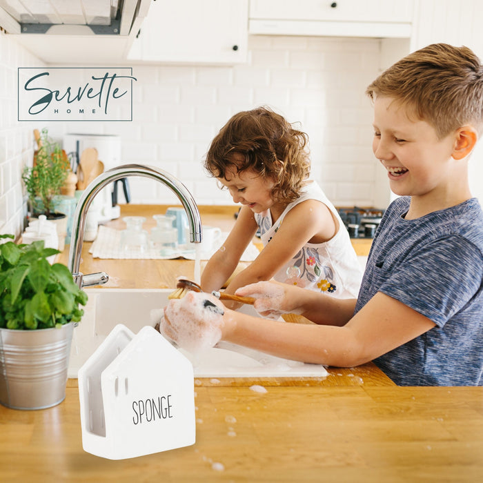 Ceramic White House Sponge Holder