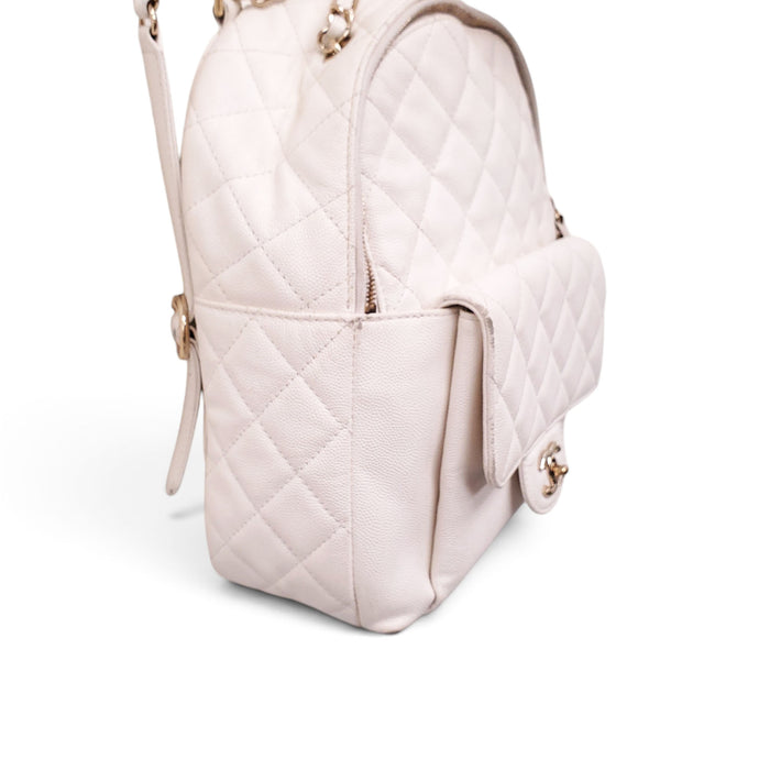 CHANEL WHITE MINI CC DAY CAVIAR BACKPACK