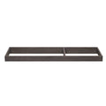A brown wooden changing top designed to be attached to a dresser, featuring a smaller compartment and a felt bottom.