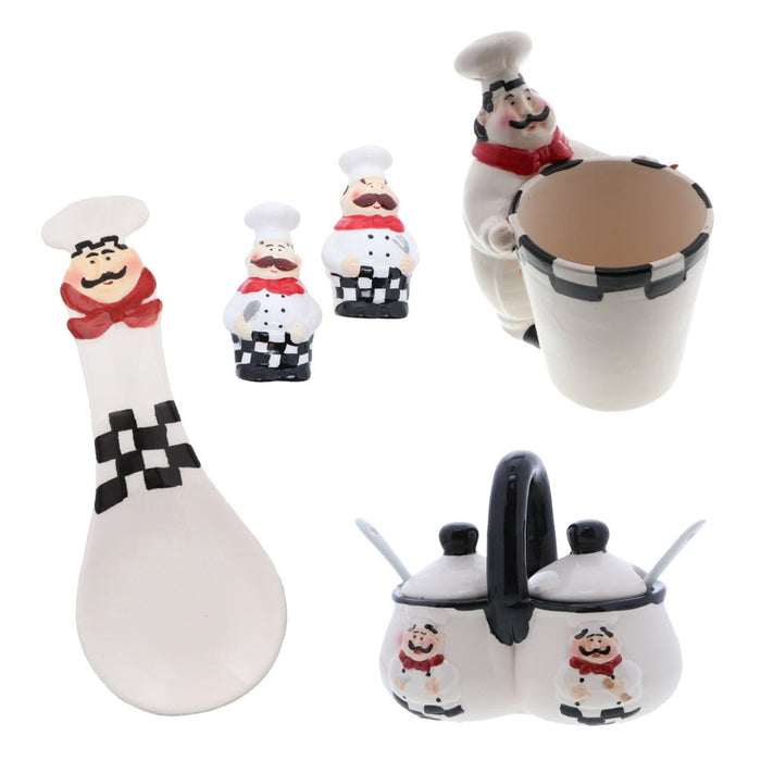 Chef Utensil Holder & Chef Salt and Pepper Shaker & Chef Condiment Holder & Chef Spoon Rest