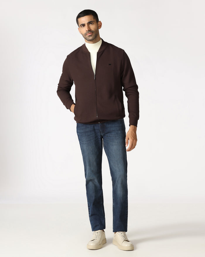 Chocolate Sauce Bomber Neck Textured Sweatshirt - Triumph