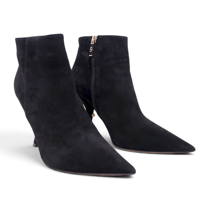 CHRISTIAN DIOR BLACK SUEDE BOOTIES WITH CURVED HEELS  - SIZE 38.5