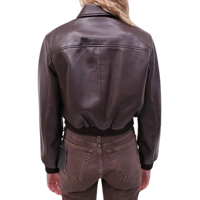 CITIZENS OF HUMANITY BROWN LEATHER BOMBER JACKET - SIZE XS