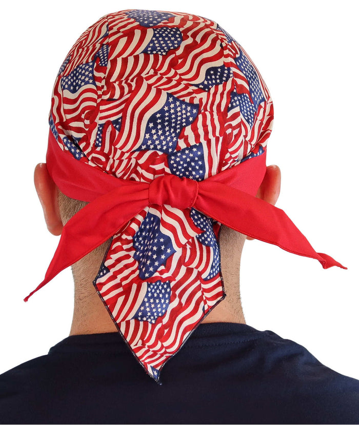 Classic Skull Cap US Flags Red Band: Sparkling Earth Skull Caps have a comfort fit sweatband built-in and ties in back so you