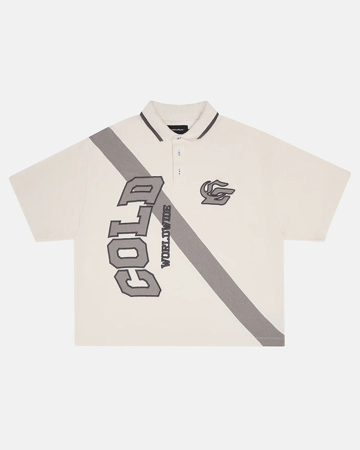 COCKY POLO GREY - grey graphic print polo shirt, front view - Cold Culture