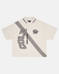 COCKY POLO GREY - grey graphic print polo shirt, front view - Cold Culture